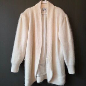 San Angelo Cream Angora Wool Blend Fuzzy Cardigan Sweater Jacket Cozy Winter M
